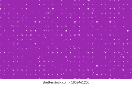 Seamless background pattern of evenly spaced white shopping cart symbols of different sizes and opacity. Vector illustration on purple background with stars