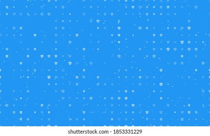 Seamless background pattern of evenly spaced white radiation symbols of different sizes and opacity. Vector illustration on blue background with stars