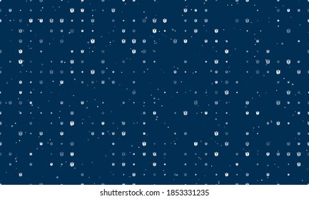 Seamless background pattern of evenly spaced white tulips of different sizes and opacity. Vector illustration on dark blue background with stars