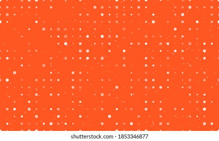 Seamless background pattern of evenly spaced white warning symbols of different sizes and opacity. Vector illustration on deep orange background with stars