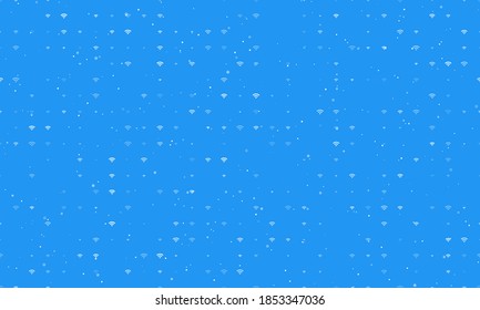 Seamless background pattern of evenly spaced white wifi symbols of different sizes and opacity. Vector illustration on blue background with stars