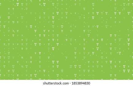 Nahtlose Hintergrundmuster mit gleichmäßig verteilten weißen Bikini-Symbolen unterschiedlicher Größe und Deckkraft. Vektorgrafik auf hellgrünem Hintergrund mit Sternen