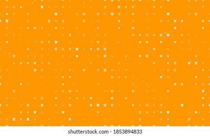 Seamless background pattern of evenly spaced white bell symbols of different sizes and opacity. Vector illustration on orange background with stars