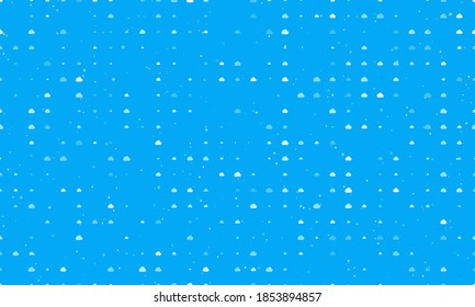 Seamless background pattern of evenly spaced white cloud symbols of different sizes and opacity. Vector illustration on light blue background with stars