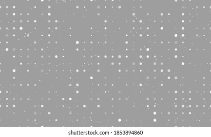 Seamless background pattern of evenly spaced white chamomile flowers of different sizes and opacity. Vector illustration on grey background with stars
