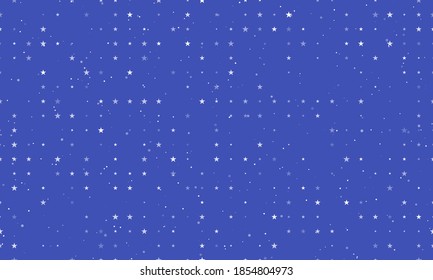Seamless background pattern of evenly spaced white star symbols of different sizes and opacity. Vector illustration on indigo background with stars