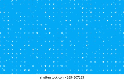 Seamless background pattern of evenly spaced white bell symbols of different sizes and opacity. Vector illustration on light blue background with stars