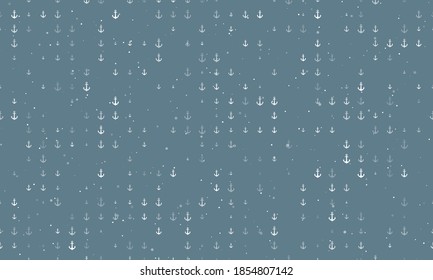 Seamless background pattern of evenly spaced white sea anchor symbols of different sizes and opacity. Vector illustration on blue grey background with stars