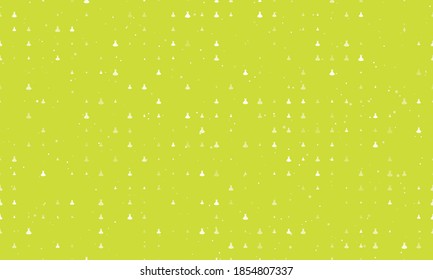 Seamless background pattern of evenly spaced white flared dress symbols of different sizes and opacity. Vector illustration on lime background with stars