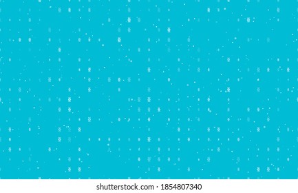 Seamless background pattern of evenly spaced white dna symbols of different sizes and opacity. Vector illustration on cyan background with stars