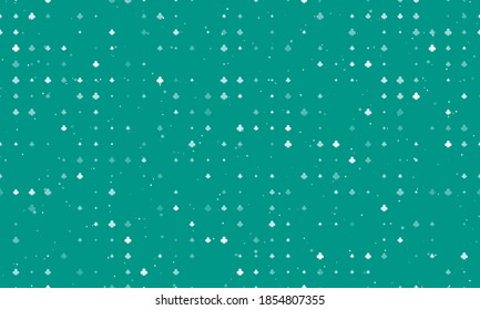 Seamless background pattern of evenly spaced white clubs of different sizes and opacity. Vector illustration on teal background with stars