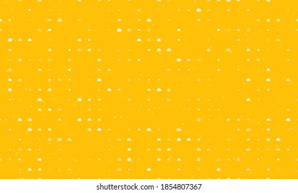 Seamless background pattern of evenly spaced white cloud symbols of different sizes and opacity. Vector illustration on amber background with stars