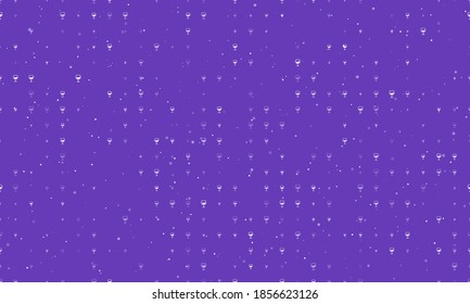 Seamless background pattern of evenly spaced white wineglass symbols of different sizes and opacity. Vector illustration on deep purple background with stars