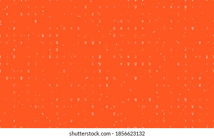 Nahtlose Hintergrundmuster mit gleichmäßig verteilten weißen Venussymbolen unterschiedlicher Größe und Deckkraft. Vektorgrafik auf tieforangefarbenem Hintergrund mit Sternen