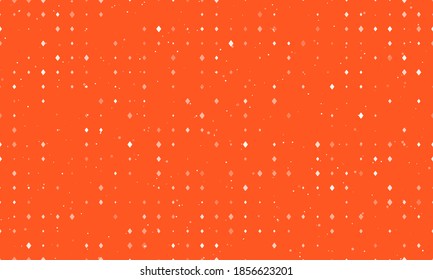 Seamless background pattern of evenly spaced white diamonds of different sizes and opacity. Vector illustration on deep orange background with stars