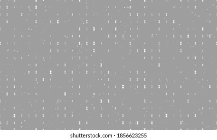 Seamless background pattern of evenly spaced white hourglass symbols of different sizes and opacity. Vector illustration on grey background with stars