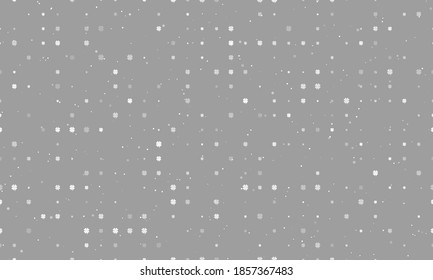 Seamless background pattern of evenly spaced white four-leaf clover symbols of different sizes and opacity. Vector illustration on grey background with stars