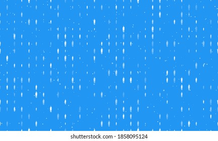 Seamless background pattern of evenly spaced white burkini symbols of different sizes and opacity. Vector illustration on blue background with stars