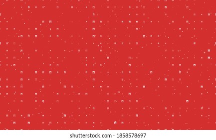 Seamless background pattern of evenly spaced white christmas fireplace symbols of different sizes and opacity. Vector illustration on red background with stars