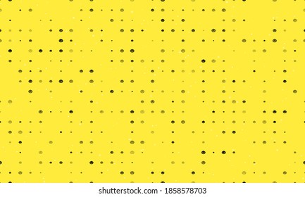 Seamless background pattern of evenly spaced black halloween pumpkin symbols of different sizes and opacity. Vector illustration on yellow background with stars