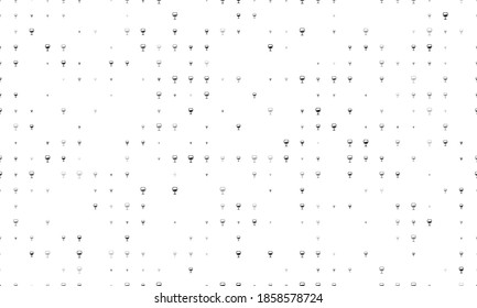 Seamless background pattern of evenly spaced black wineglass symbols of different sizes and opacity. Vector illustration on white background