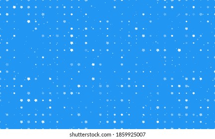 Seamless background pattern of evenly spaced white forget-me-not flowers of different sizes and opacity. Vector illustration on blue background with stars