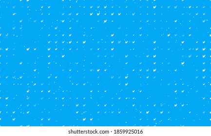 Seamless background pattern of evenly spaced white cupid arrow symbols of different sizes and opacity. Vector illustration on light blue background with stars