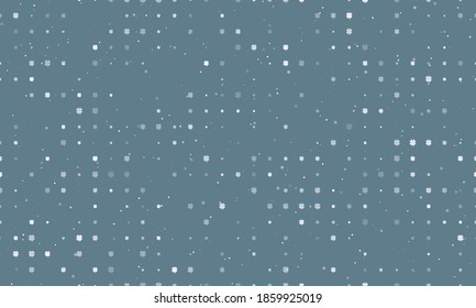 Seamless background pattern of evenly spaced white four-leaf clover symbols of different sizes and opacity. Vector illustration on blue grey background with stars