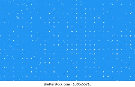 Seamless background pattern of evenly spaced white coronavirus symbols of different sizes and opacity. Vector illustration on blue background with stars