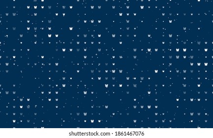 Seamless background pattern of evenly spaced white butterfly symbols of different sizes and opacity. Vector illustration on dark blue background with stars