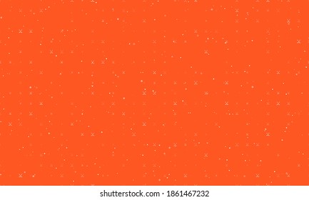 Seamless background pattern of evenly spaced white hockey symbols of different sizes and opacity. Vector illustration on deep orange background with stars