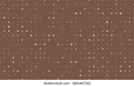 Seamless background pattern of evenly spaced white wheel symbols of different sizes and opacity. Vector illustration on brown background with stars