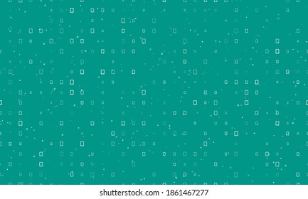 Seamless background pattern of evenly spaced white tablet symbols of different sizes and opacity. Vector illustration on teal background with stars