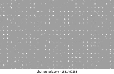 Seamless background pattern of evenly spaced white spades of different sizes and opacity. Vector illustration on grey background with stars