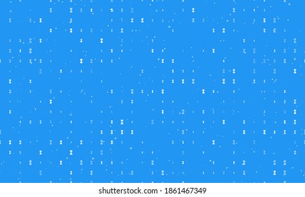Seamless background pattern of evenly spaced white hourglass symbols of different sizes and opacity. Vector illustration on blue background with stars