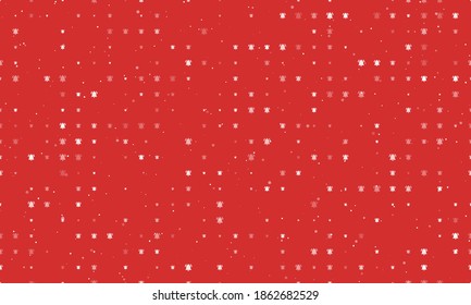 Seamless background pattern of evenly spaced white bell symbols of different sizes and opacity. Vector illustration on red background with stars