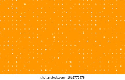 Seamless background pattern of evenly spaced white christmas wreath symbols of different sizes and opacity. Vector illustration on orange background with stars