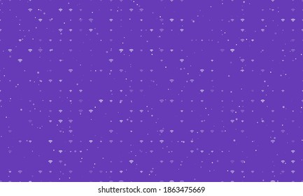Seamless background pattern of evenly spaced white wifi symbols of different sizes and opacity. Vector illustration on deep purple background with stars