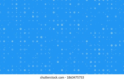 Seamless background pattern of evenly spaced white peace symbols of different sizes and opacity. Vector illustration on blue background with stars