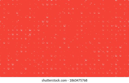 Seamless background pattern of evenly spaced white monoblock symbols of different sizes and opacity. Vector illustration on red background with stars