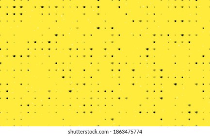Seamless background pattern of evenly spaced black mask symbols of different sizes and opacity. Vector illustration on yellow background with stars