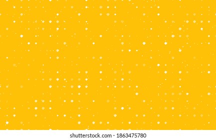 Seamless background pattern of evenly spaced white lotus flowers of different sizes and opacity. Vector illustration on amber background with stars