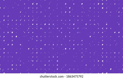 Seamless background pattern of evenly spaced white leaf symbols of different sizes and opacity. Vector illustration on deep purple background with stars