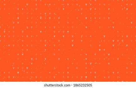 Seamless background pattern of evenly spaced white wineglass symbols of different sizes and opacity. Vector illustration on deep orange background with stars