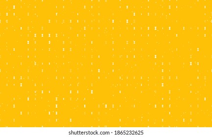 Seamless background pattern of evenly spaced white hourglass symbols of different sizes and opacity. Vector illustration on amber background with stars
