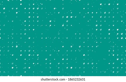 Seamless background pattern of evenly spaced white hands of different sizes and opacity. Vector illustration on teal background with stars