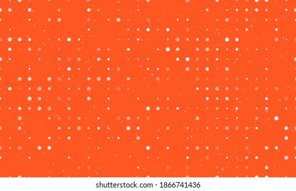 Seamless background pattern of evenly spaced white chamomile flowers of different sizes and opacity. Vector illustration on deep orange background with stars