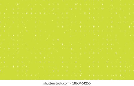 Seamless background pattern of evenly spaced white wineglass symbols of different sizes and opacity. Vector illustration on lime background with stars