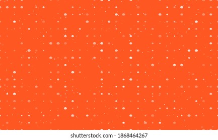 Seamless background pattern of evenly spaced white halloween pumpkin symbols of different sizes and opacity. Vector illustration on deep orange background with stars