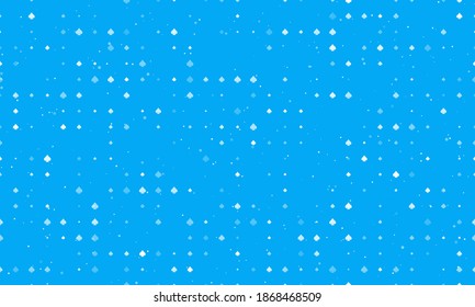 Seamless background pattern of evenly spaced white spades of different sizes and opacity. Vector illustration on light blue background with stars